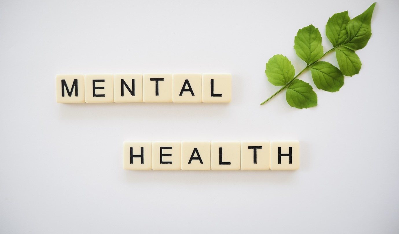Mental Health in Scrabble tiles and plant sprig